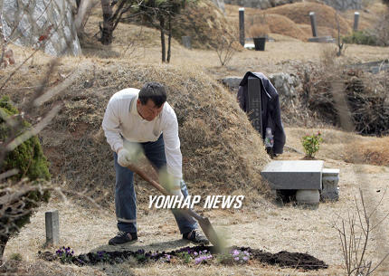 묘지 새단장 하는 손길!!