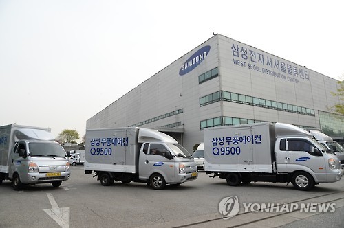 삼성 무풍에어컨 배송하는 차량들
