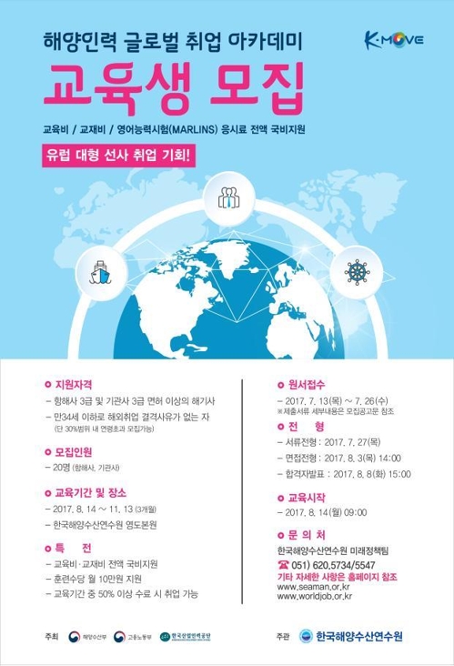 해양수산연수원, 청년 해기사 해외취업 교육생 모집