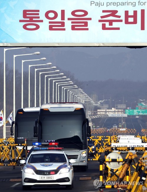 통일대교 통과하는 현송월 일행