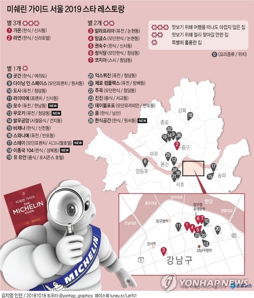 [그래픽] 미쉐린 가이드 서울 2019 스타 레스토랑