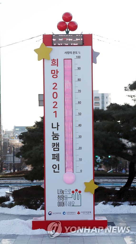 역대 최단기간 100도 돌파한 인천 사랑의 온도탑