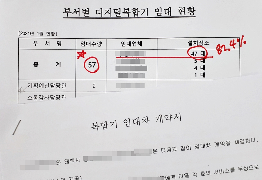 사무기기 10대 중 8대를 한 업체에서 빌려 쓰는 태백시