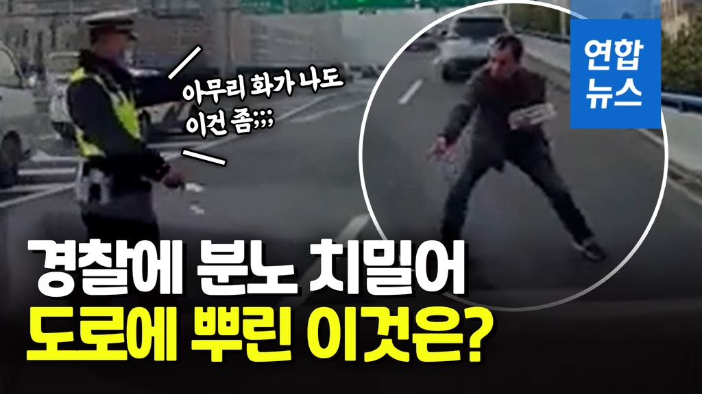 [영상] 교통경찰에 걸리자 분통…도로에 상자째 못 뿌려