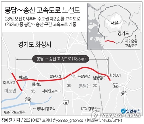 봉담∼송산 고속도로 내일 개통…서오산JCT∼마도IC 26분 단축