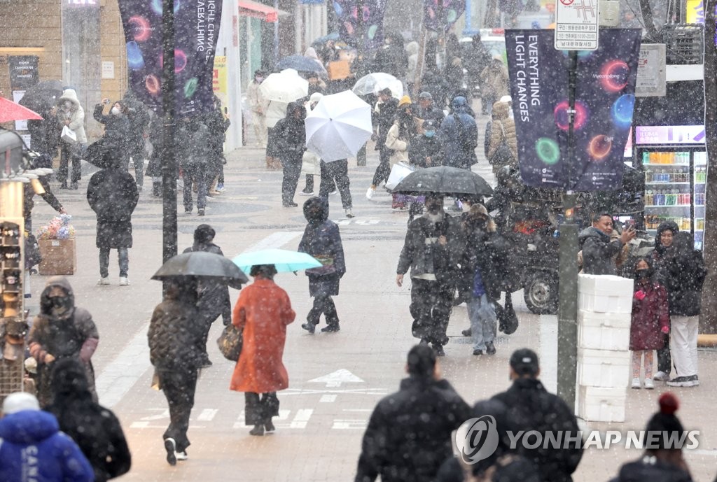 눈 내리는 명동 거리