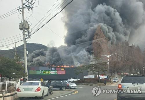 경북 영덕 식자재마트 불…1시간 30여분만에 초진(종합)