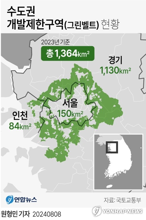 [그래픽] 수도권 개발제한구역(그린벨트) 현황