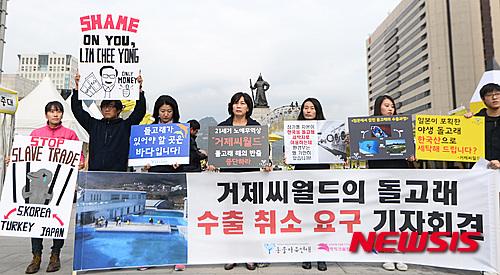 거제씨월드의 돌고래 수출 취소 요구 기자회견