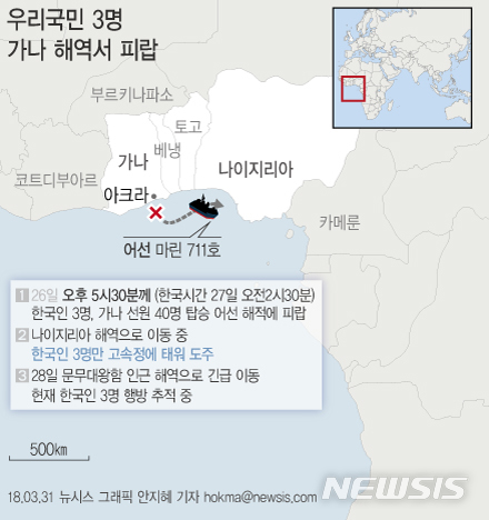 가나 해역 피랍 한국인 3명, 나이지리아 남부로 끌려간 듯
