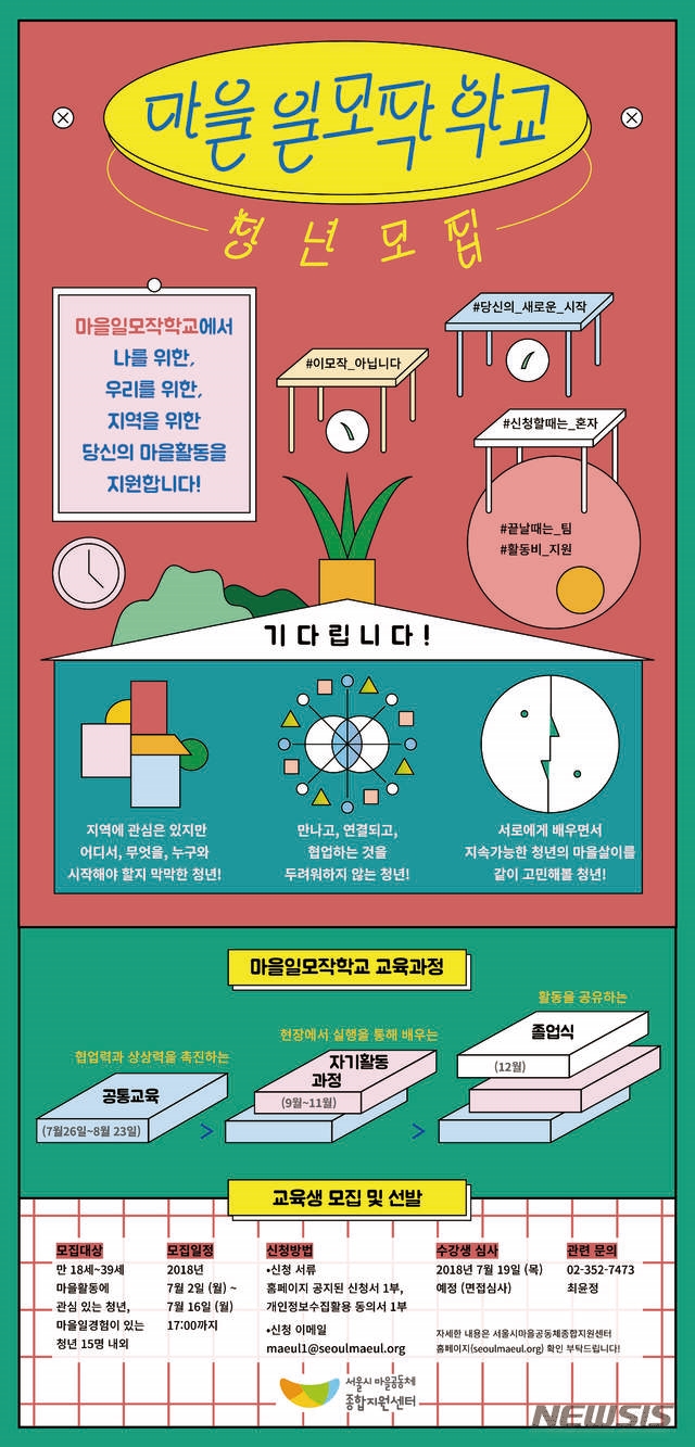 청년주도 마을활성화 마을일모작학교 26일 개강