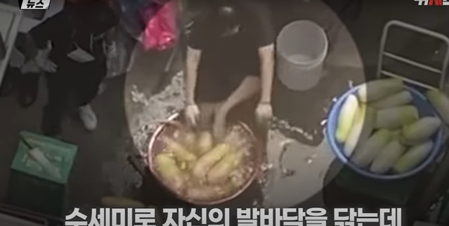 무 닦던 수세미로 발 벅벅 족발집...사장·직원 법정 선다
