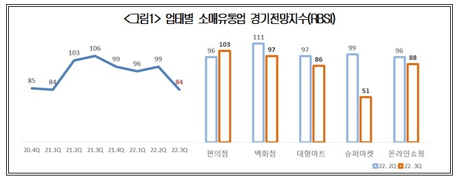 살아나던 소매유통 체감경기 급랭…편의점만↑