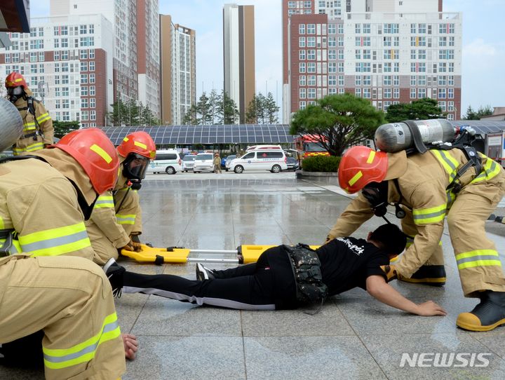 증평스포츠종합센터서 을지연습 실제 훈련