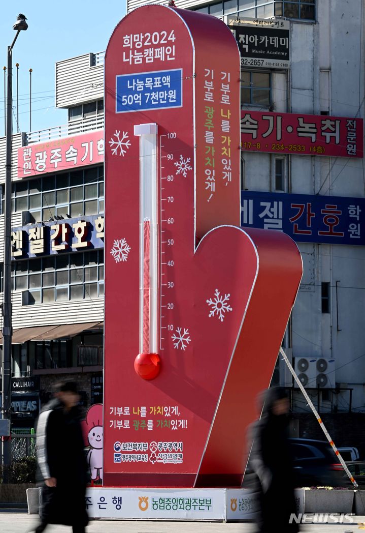 60도 남짓 광주 사랑의 온도탑