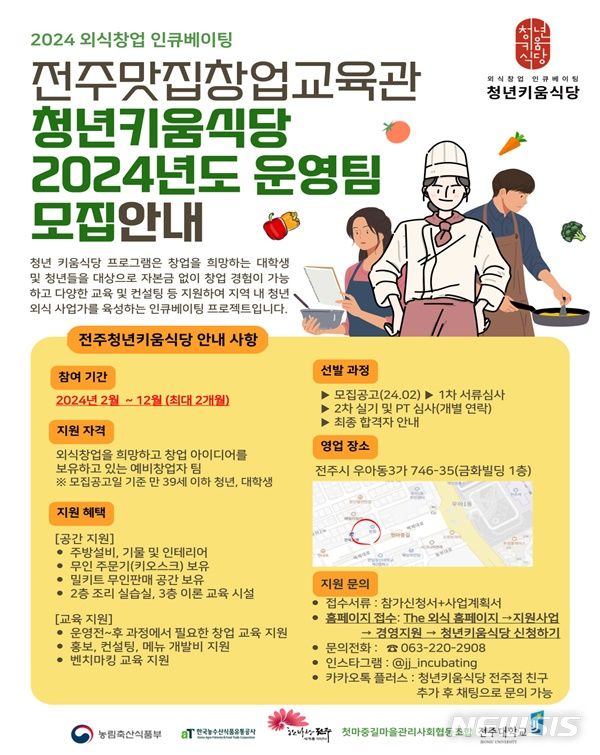 청년키움식당 전주점, 농림부 외식창업 인큐베이팅 공모 선정