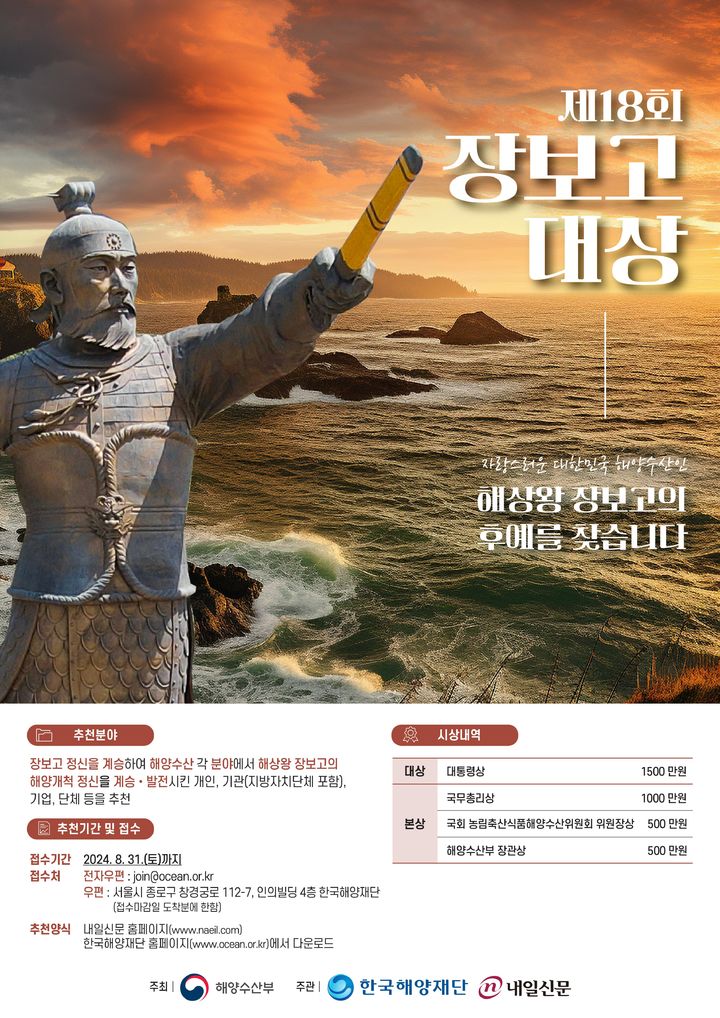 해수부, 제18회 장보고대상 후보자 공모 진행