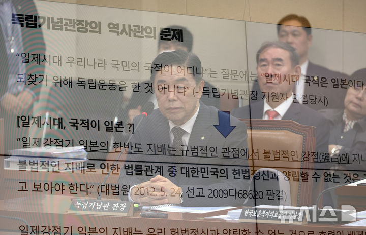 의원 질의 지켜보는 김형석 독립기념관장