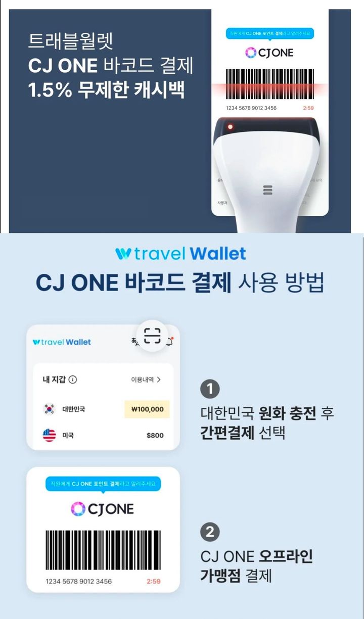 트래블월렛 앱에서 CJ원 멤버십으로 결제한다