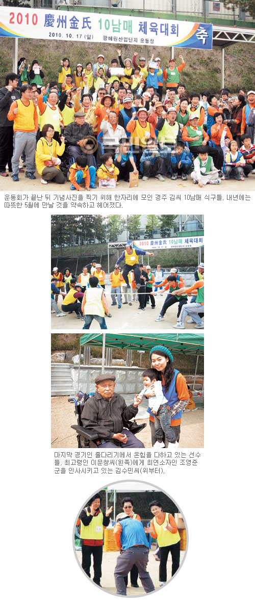 어르신들, 엉덩이춤으로 몸 풀고 슛∼… 경주김씨 10남매 하하호호 운동회