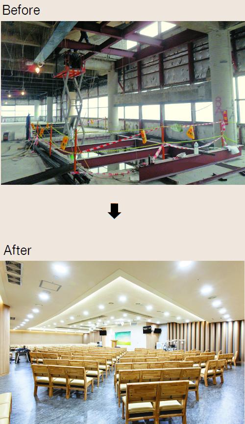 [교회 리모델링이 대안이다-㈜모티브] 대형 백화점 시공 경력… 교회 건축에 적용