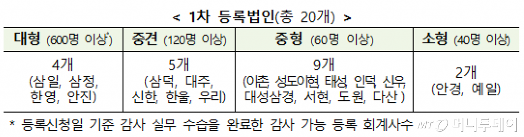 20개 회계법인, 1차 감사인 등록…주기적 감사인 선정대상