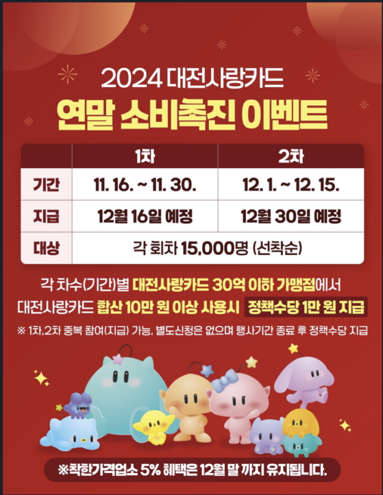 대전사랑카드 연말 이벤트 진행… 10만원 이상 사용시 1만원 지급