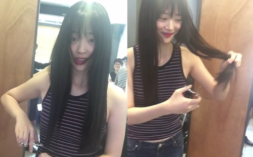 설리, 긴 머리카락 손으로 직접 `싹둑`?…뒷일을 부탁합니다
