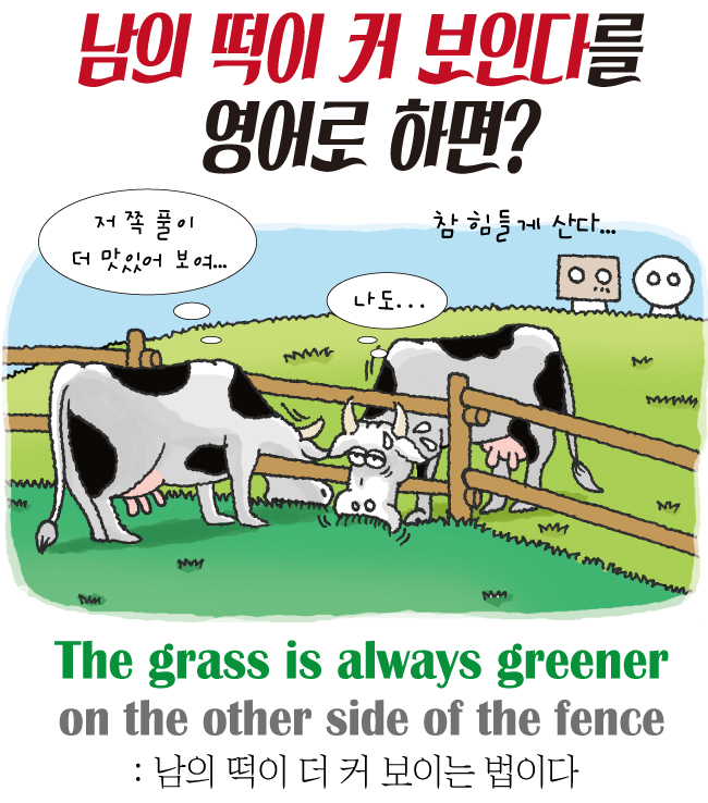 남의 떡이 커보인다를 영어로 하면?