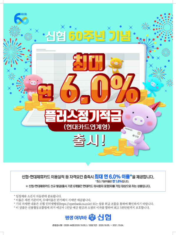 현대카드 쓰면 최고금리 年6% 신협 플러스정기적금 출시