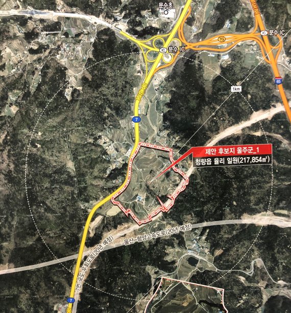 울산 농수산물도매시장 부지 울주군 청량읍 율리 확정