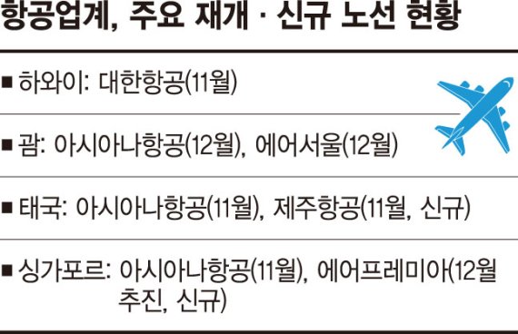 항공사 노선재개·운항 확대