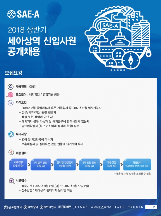 [JOB뉴스] 세아상역, 섬유 의류학과 초대졸자 추천채용… 17일까지 지원서 접수