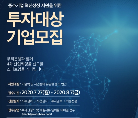 우리銀, 혁신기업 10곳 뽑아 ‘직접투자’