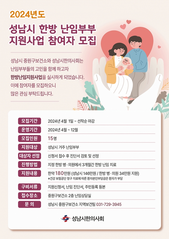성남시 한방 난임 치료비 최대 180만원 지원
