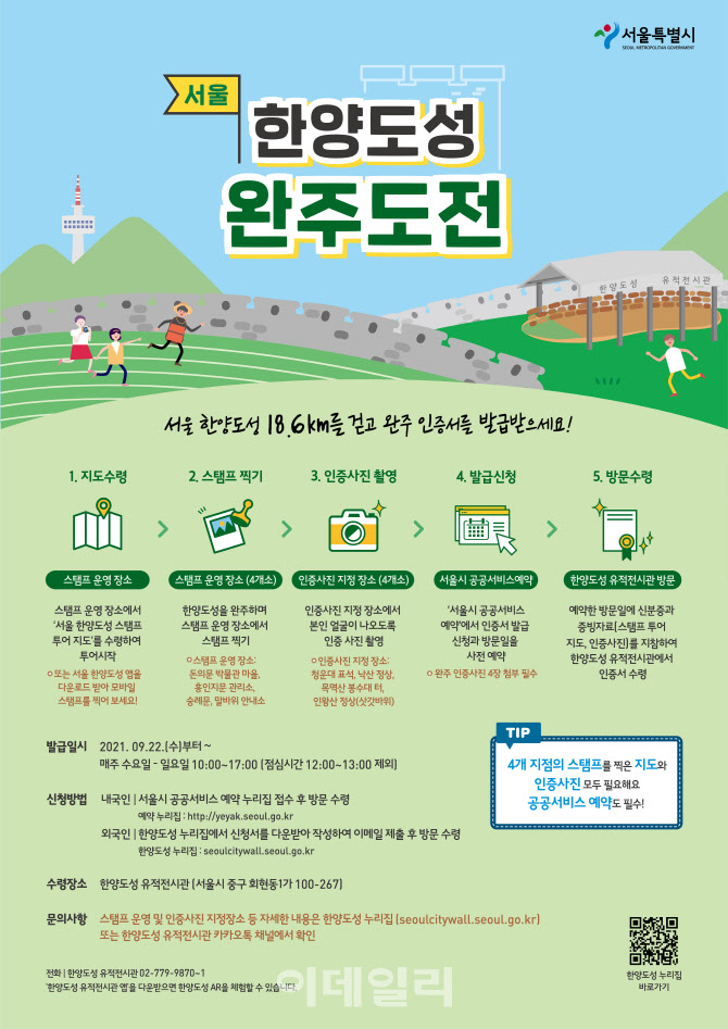 낙산·인왕산 등 한양도성 완주 인증서 발급 받으세요