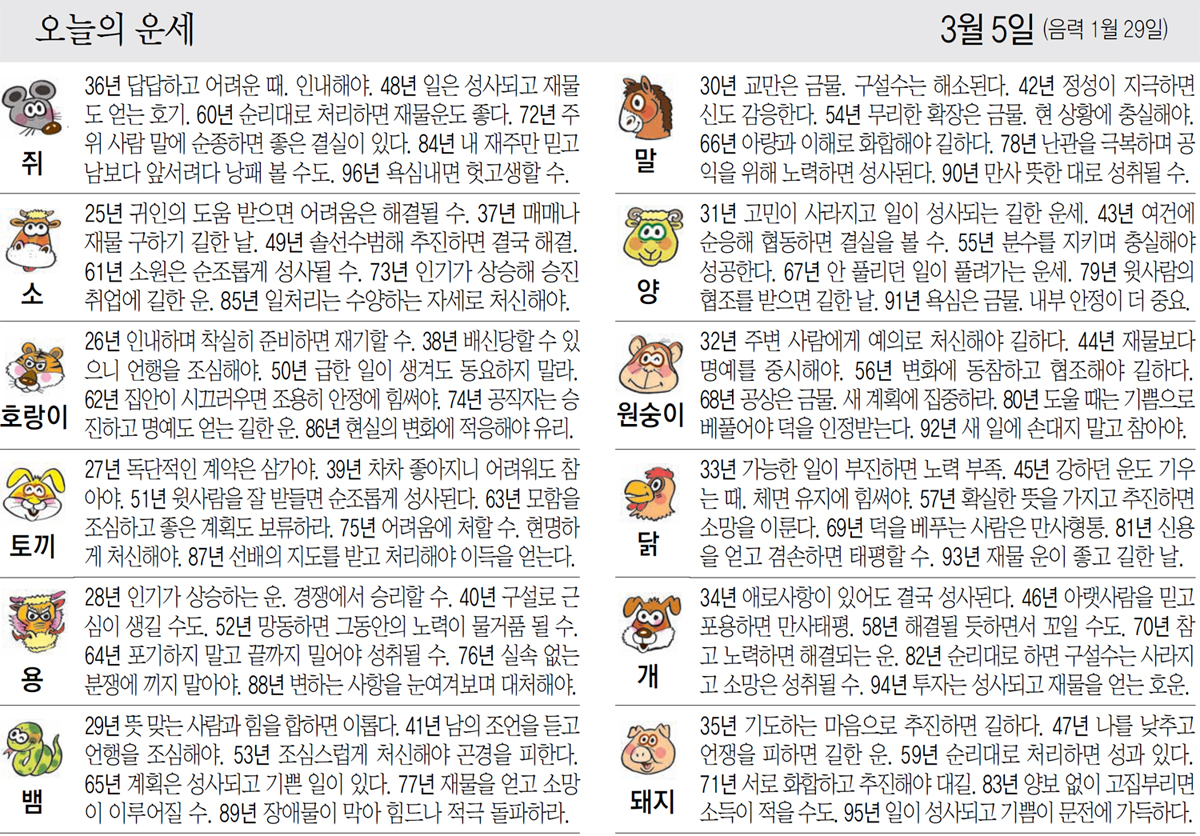 [오늘의 운세/3월 5일]