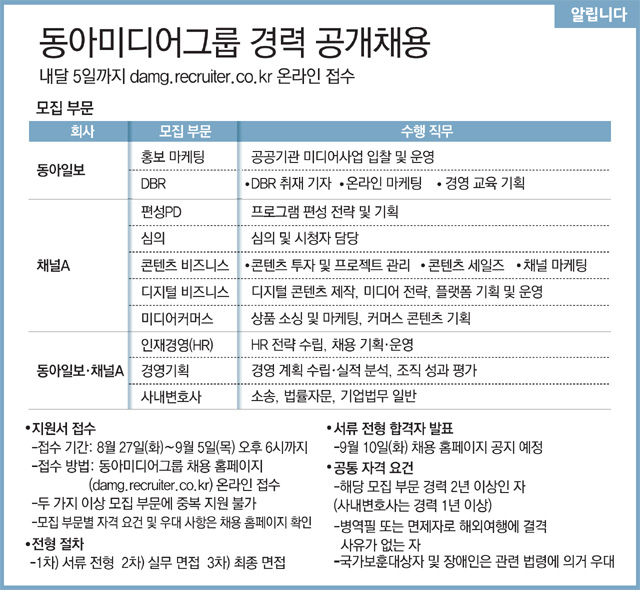 [알립니다]동아미디어그룹 경력 공개채용
