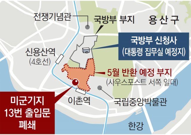 미군, 용산기지 13번 출입문 폐쇄… 尹출퇴근 감안한듯