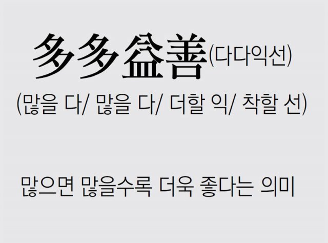 [신문과 놀자!/풀어쓰는 한자성어]多多益善(다다익선) (많을 다/ 많을 다/ 더할 익/ 착할 선)