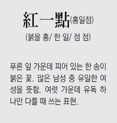 [신문과 놀자!/풀어쓰는 한자성어]紅一點(홍일점) (붉을 홍/ 한 일/ 점 점)