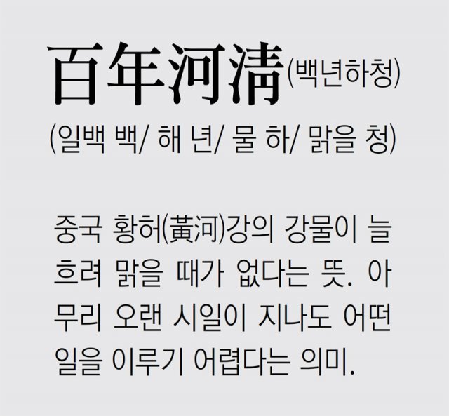 [신문과 놀자!/풀어쓰는 한자성어]百年河淸(백년하청) (일백 백/ 해 년/ 물 하/ 맑을 청)