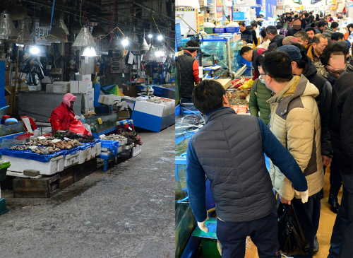 “북적이는 신시장” vs “텅빈 구시장”…동장군에 노량진시장도 ‘희비’[사진in세상]