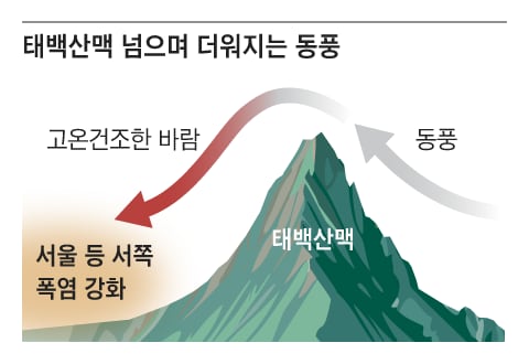 습한 서풍 대신 뜨겁고 건조한 동풍... 서울 이번주 더 덥다