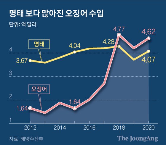 내가 먹은 오징어, 국적은 중국…명태 누르고 수입 1위