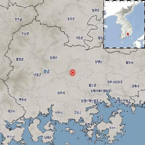 경남 의령서 규모 2.6 지진