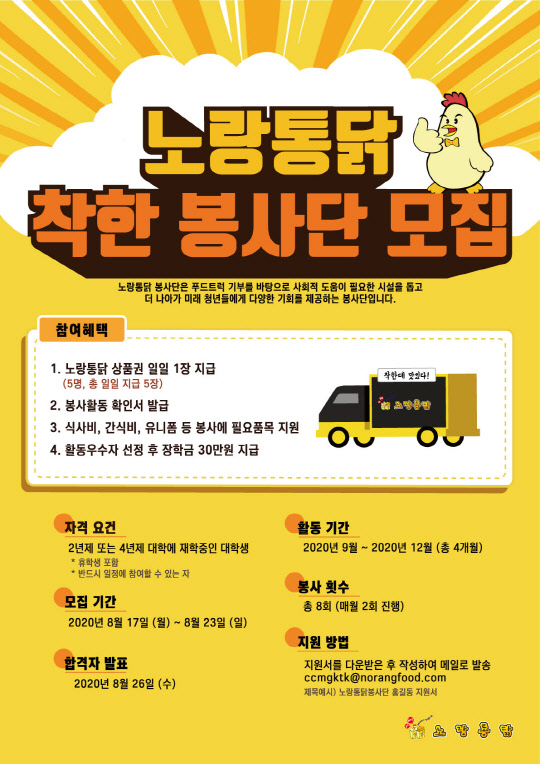 노랑통닭, ‘착한 봉사단’ 모집