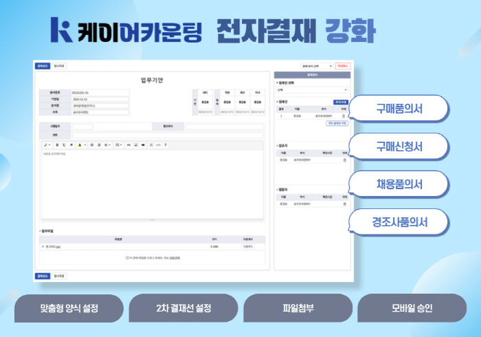 기웅정보통신, 케이어카운팅 전자결재 기능 강화… 기업 맞춤형 서비스 제공