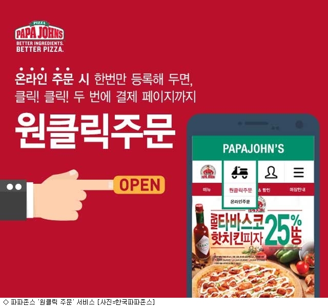 피자 주문 한 번에…파파존스, 원클릭주문 서비스 론칭