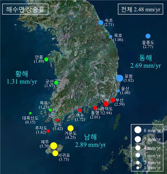 40년간 해수면 10㎝ 상승···남해-동해-서해 순